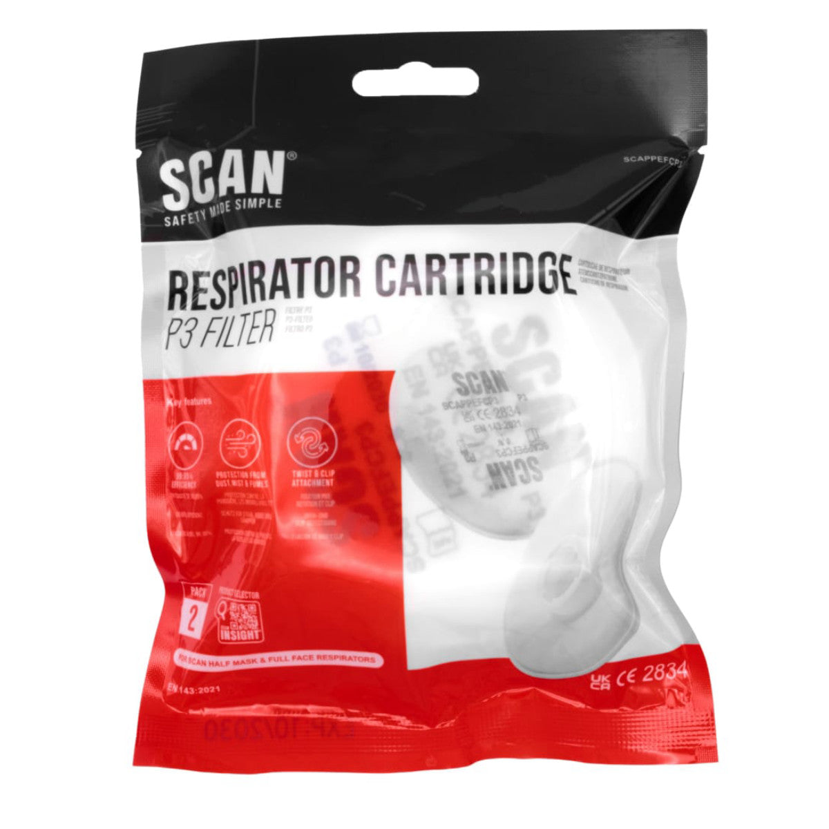 Scan Twin Half Mask P3 Particle Filter Cartridge (Pack of 2) SCAPPEFCP3