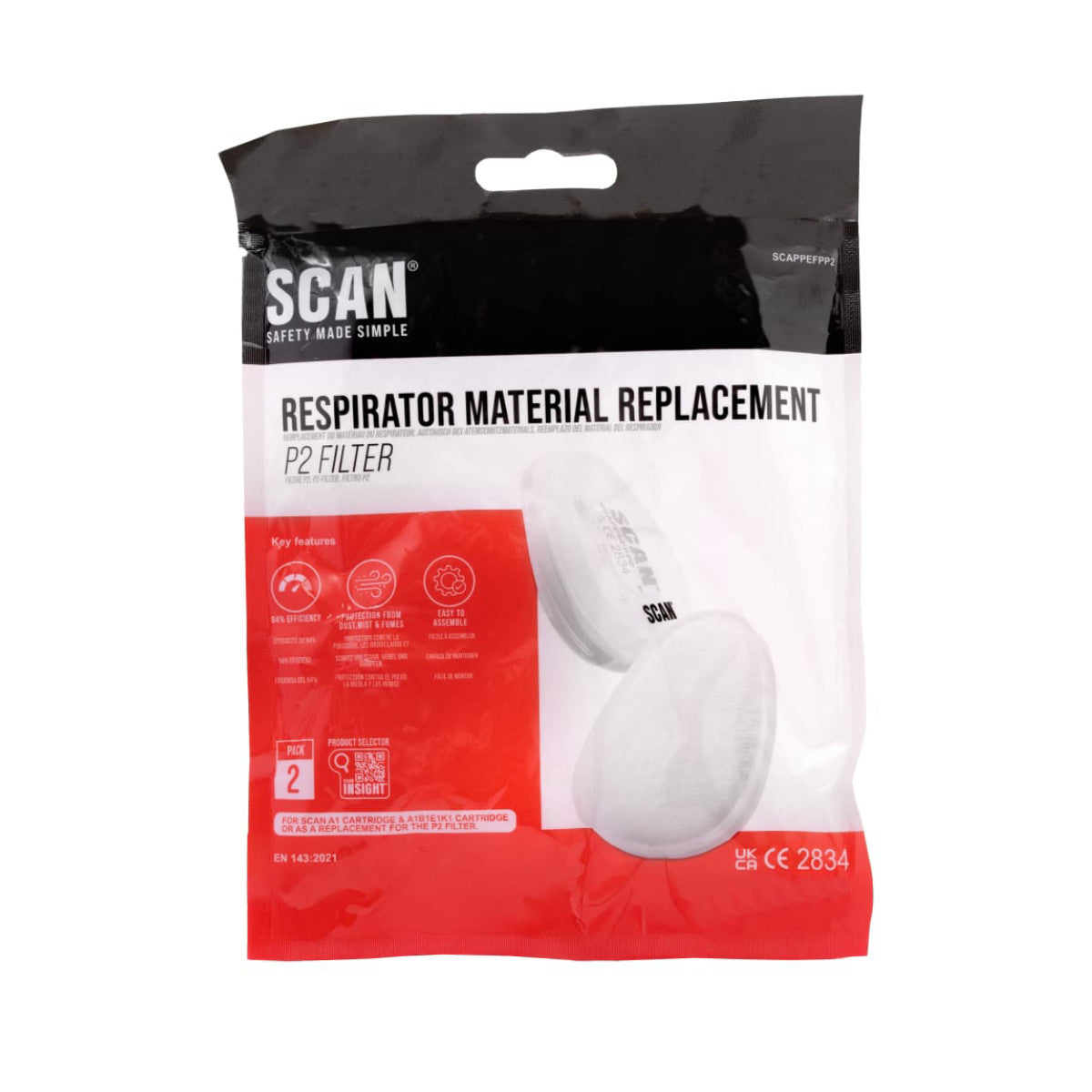 Scan Twin Half Mask P2 Replacement Particle Filter Material (Pack of 2) SCAPPEFPP2