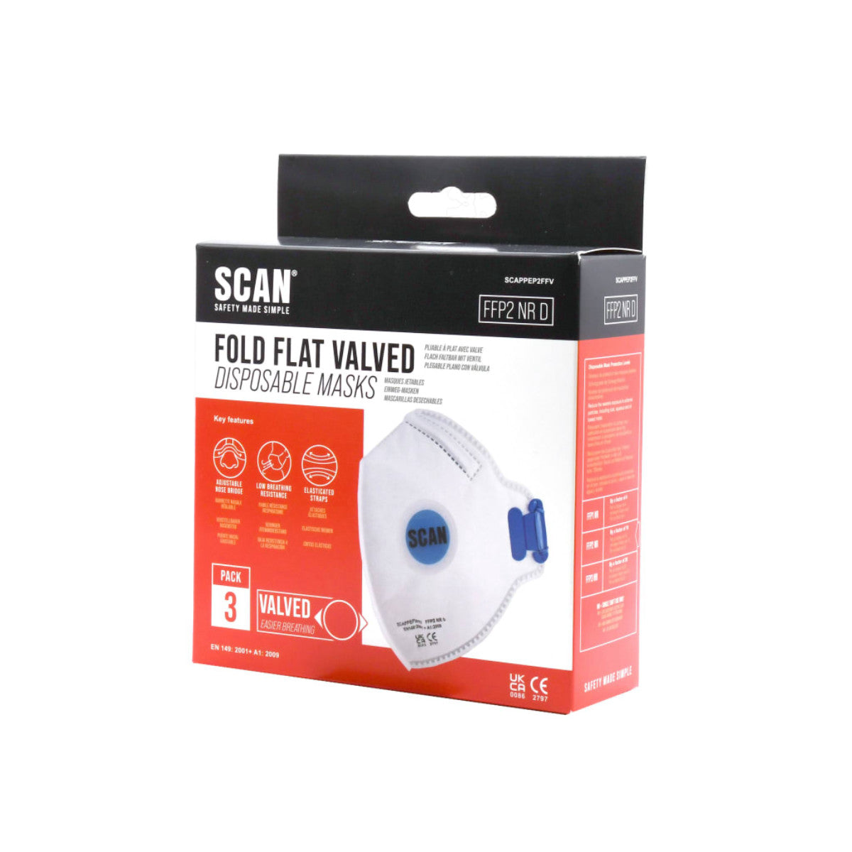 Scan Fold Flat Disposable Mask Valved FP2 Protection (Pack 3) SCAPPEP2FFV
