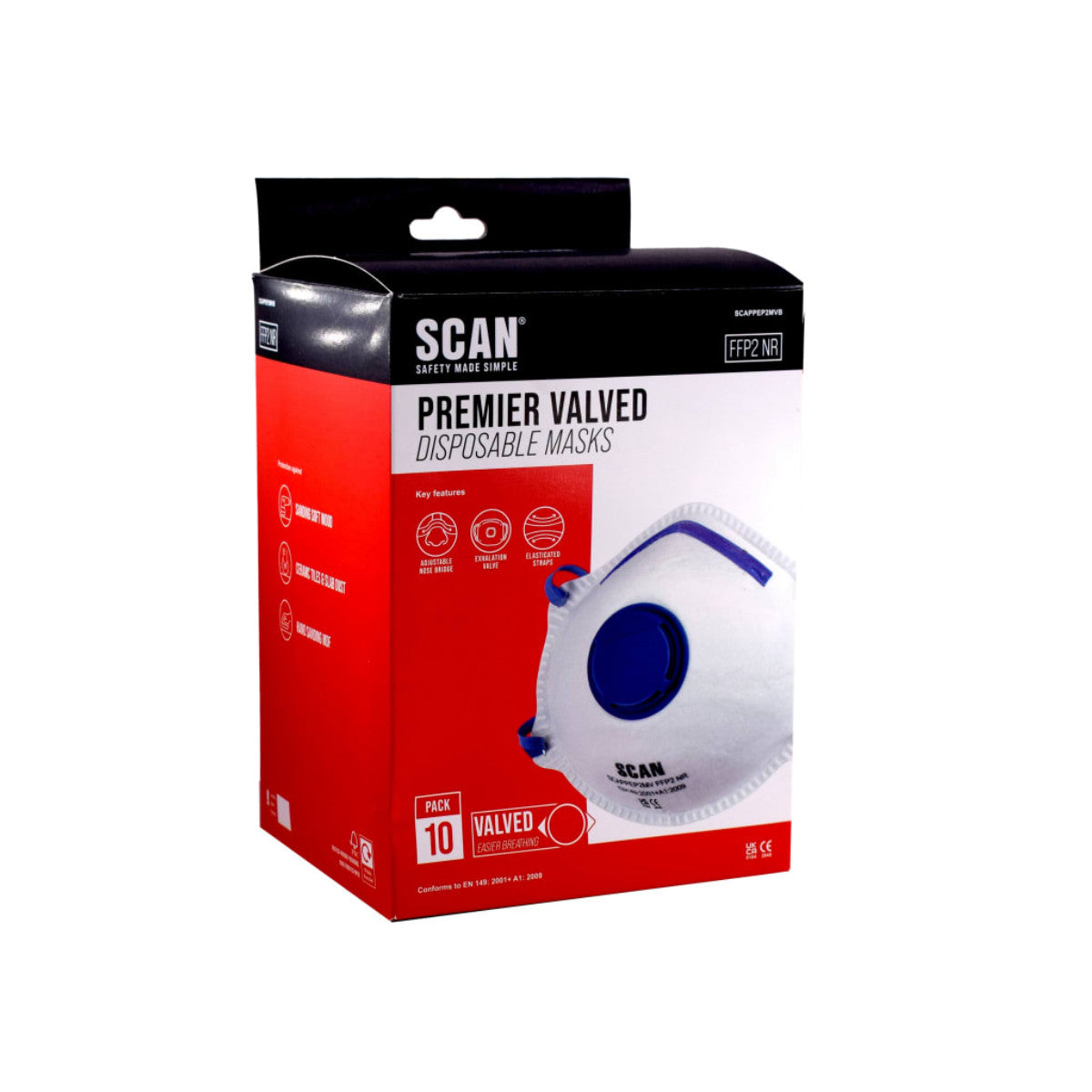 Scan Moulded Disposable Mask Valved FFP2 Protection (Pack 10) SCAPPEP2MVB