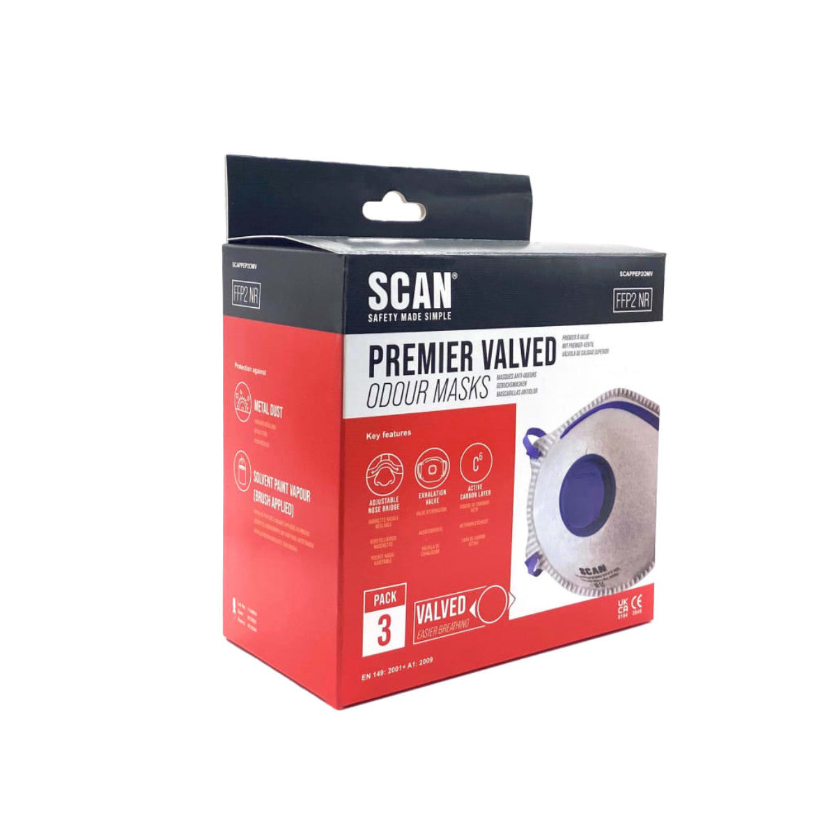 Scan Moulded Disposable Odour Mask Valved FFP2 Protection (Pack 3) SCAPPEP2OMV