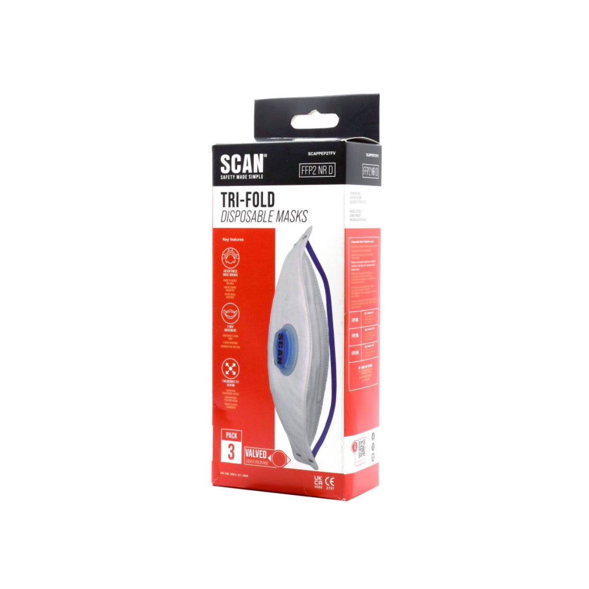 Scan Tri Fold Valved Disposable Mask FFP2 (Pack 3) SCAPPEP2TFV