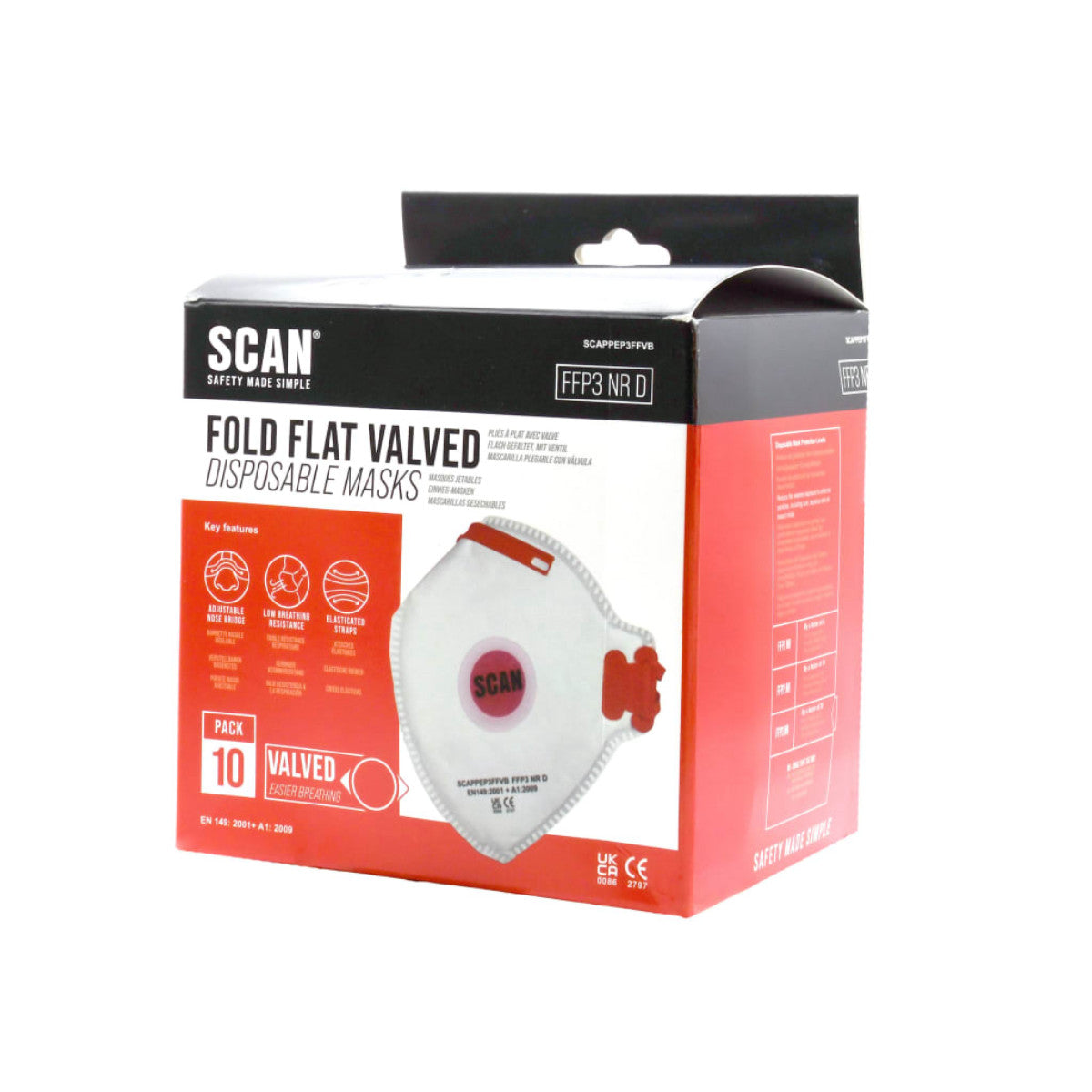 Scan Fold Flat Disposable Valved Disposable Mask FFP3 Protection (Pack 10) SCAPPEP3FFVB