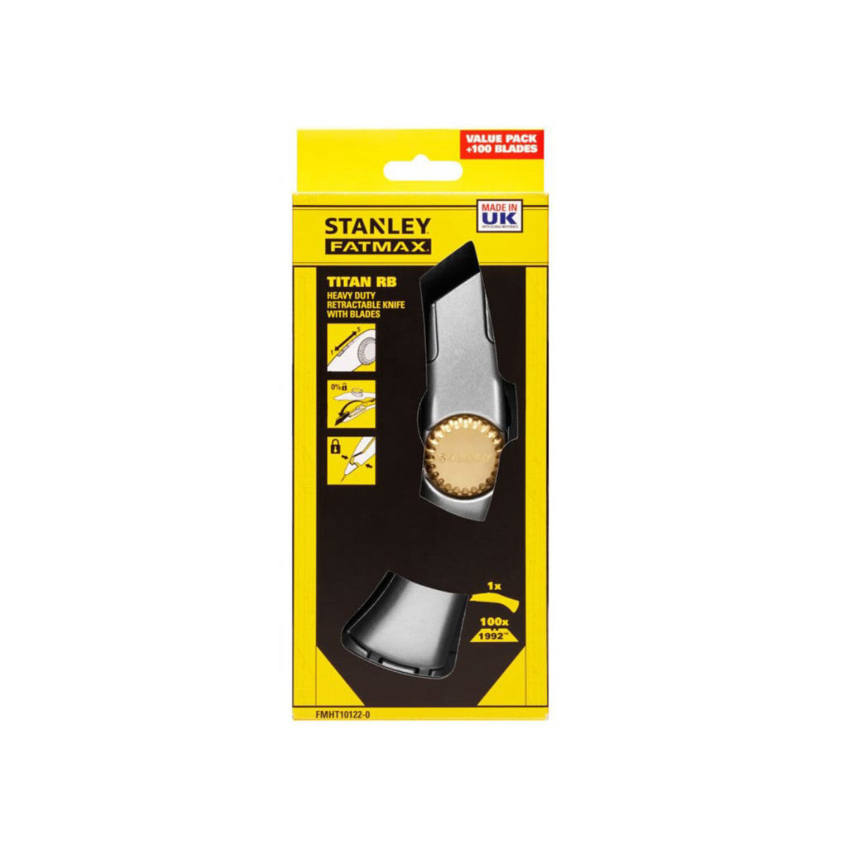 STANLEY Hand Tools Retractable Blade Heavy-Duty Titan Trimming Knife & 100 Blades STA010122