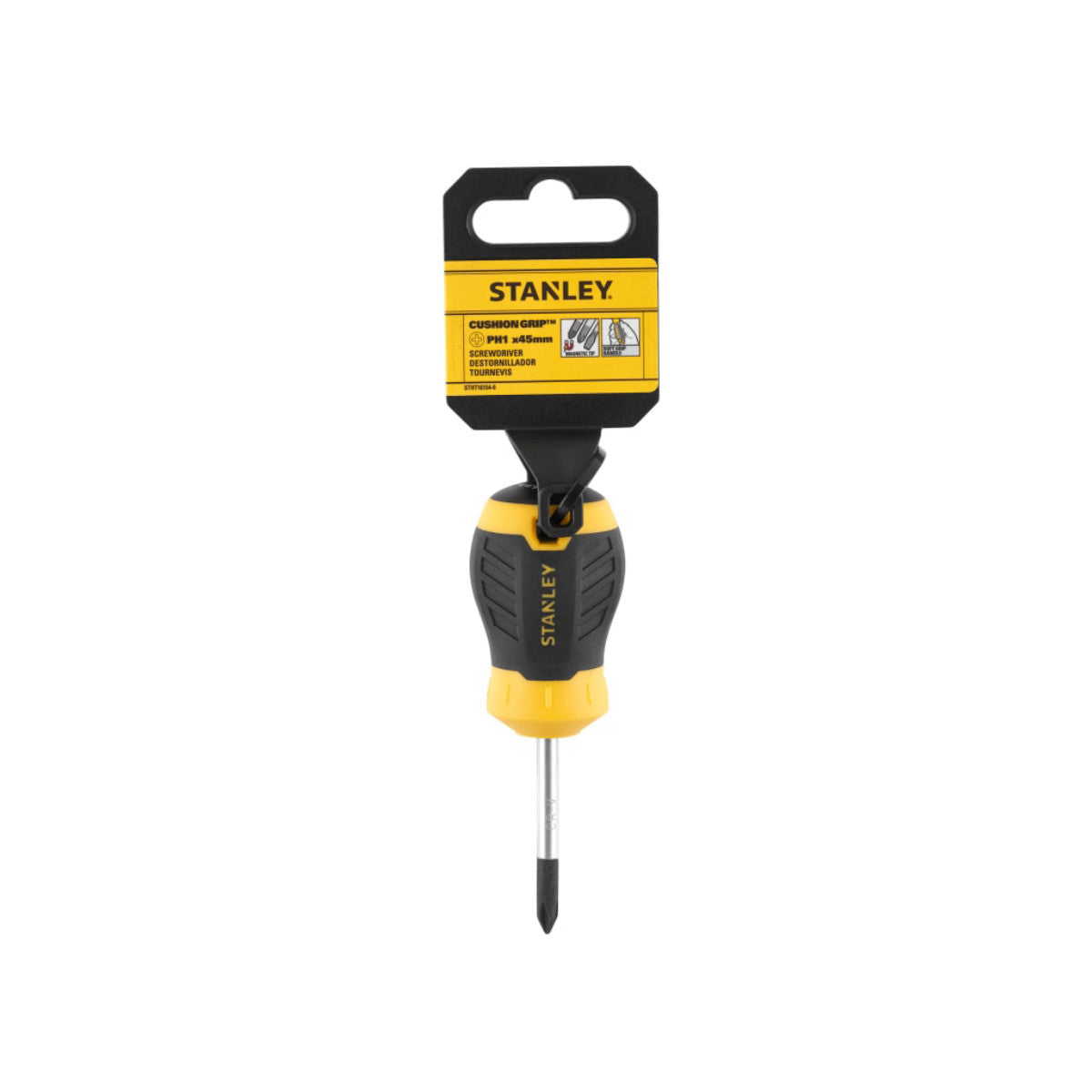 STANLEY Hand Tools CUSHION GRIP Stubby Screwdriver Phillips Tip PH1 x 45mm STA016154S