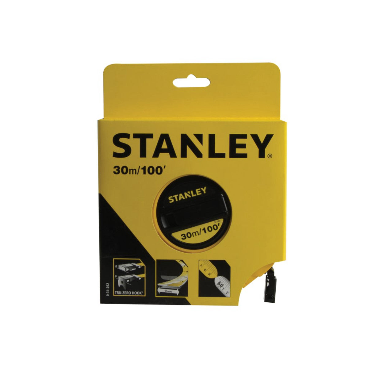 STANLEY Hand Tools Closed Case Fibreglass Long Tape 30m/100ft (Width 13mm) STA034262
