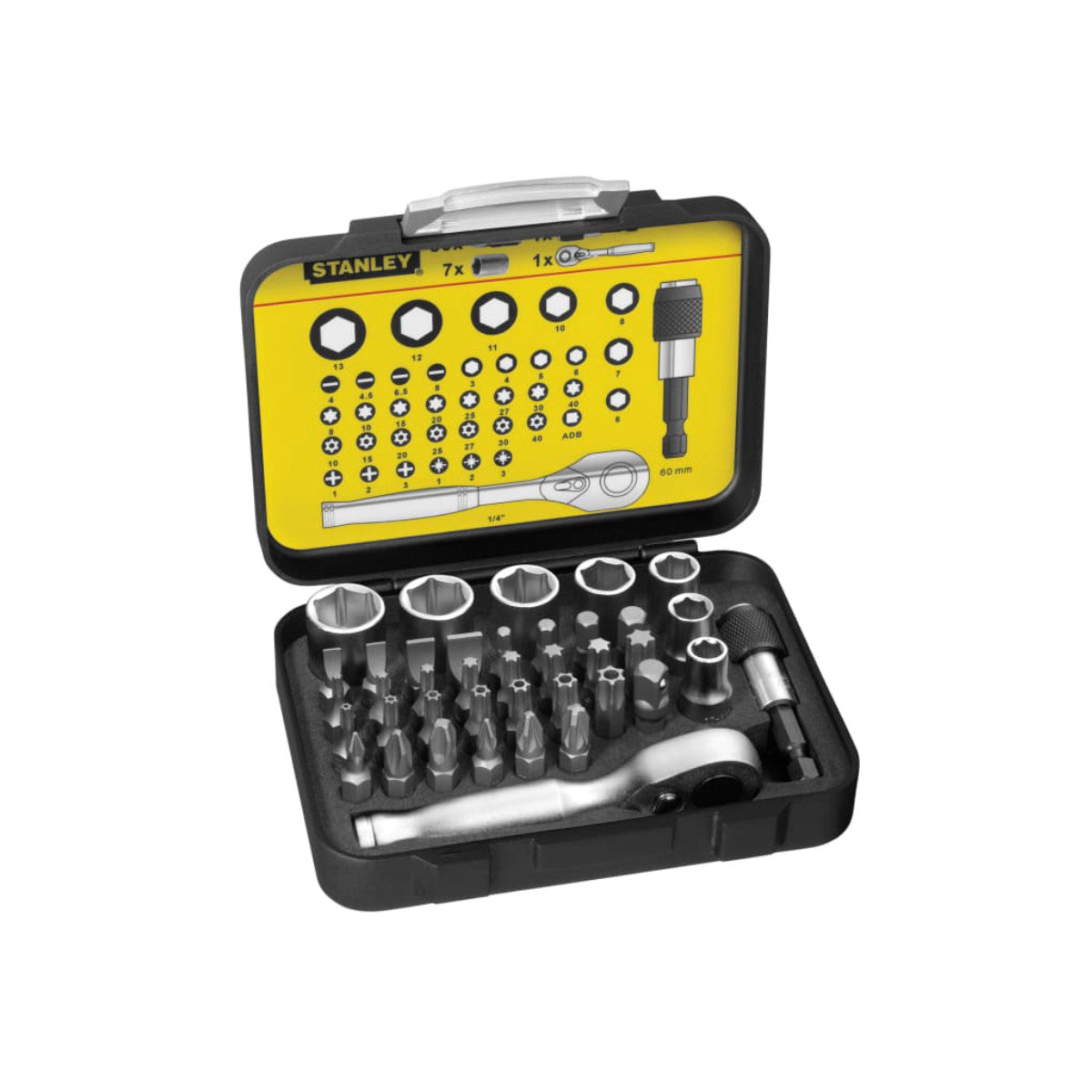 STANLEY Hand Tools 1/4in Drive Ratchet, Bit & Socket Set, 39 Piece STA113906