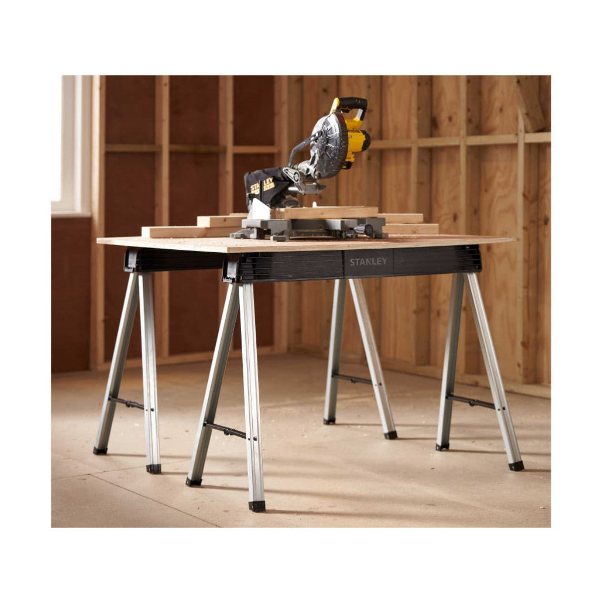 STANLEY Hand Tools Folding Metal Leg Sawhorses (Twin Pack) STA197475