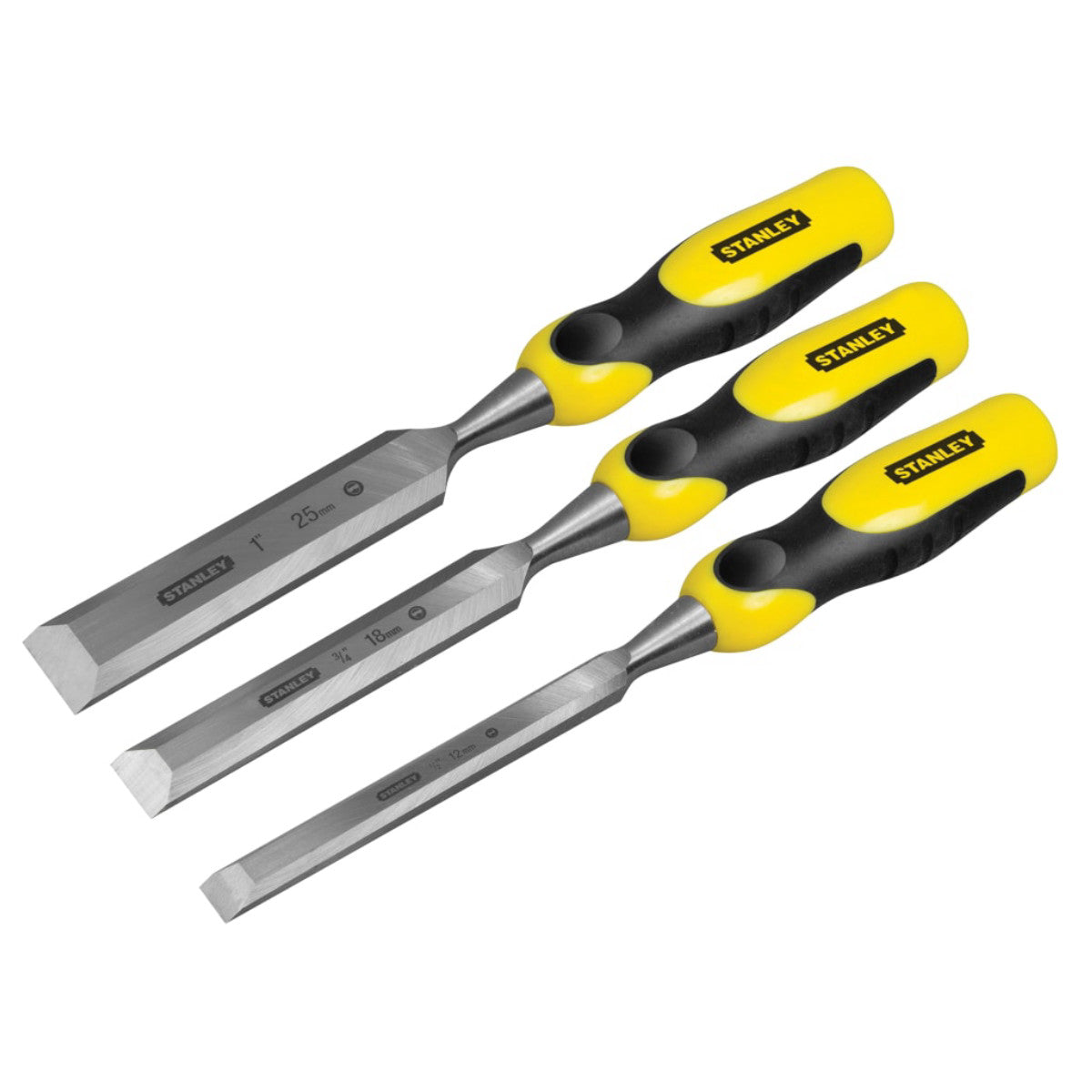 STANLEY Hand Tools DYNAGRIP Bevel Edge Chisel with Strike Cap Set, 3 Piece STA516359