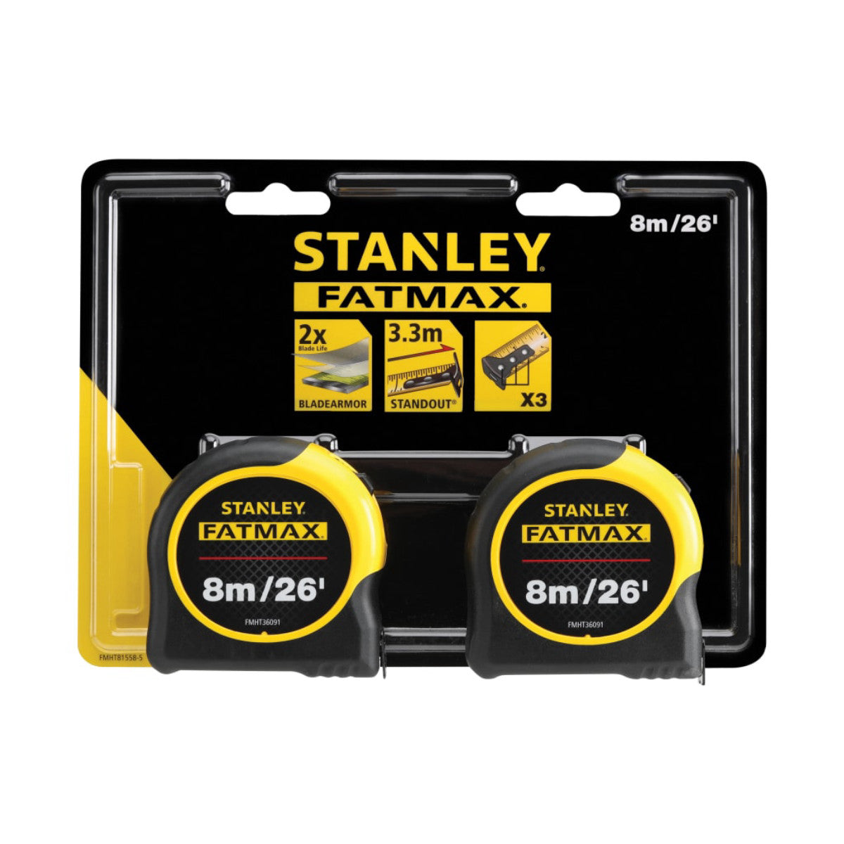 STANLEY Hand Tools FatMax Classic Tape Twin Pack 8m/26ft (Width 32mm) STA581558