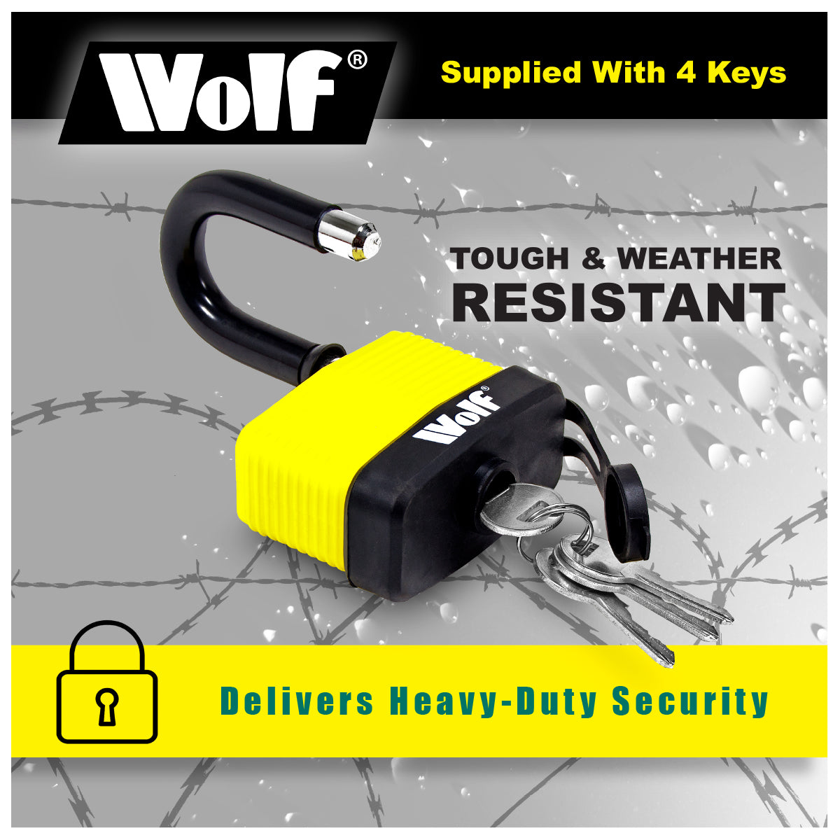 Wolf 40mm Weather Resistant Padlock with Long Shackle